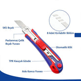 WORKPRO WP212011 18MM Ağır Hizmet Paslanmaz Çelik Kasa Yedek Kartuşlu Maket Bıçağı + 4 Adet Yedek Bıçak - Onivias